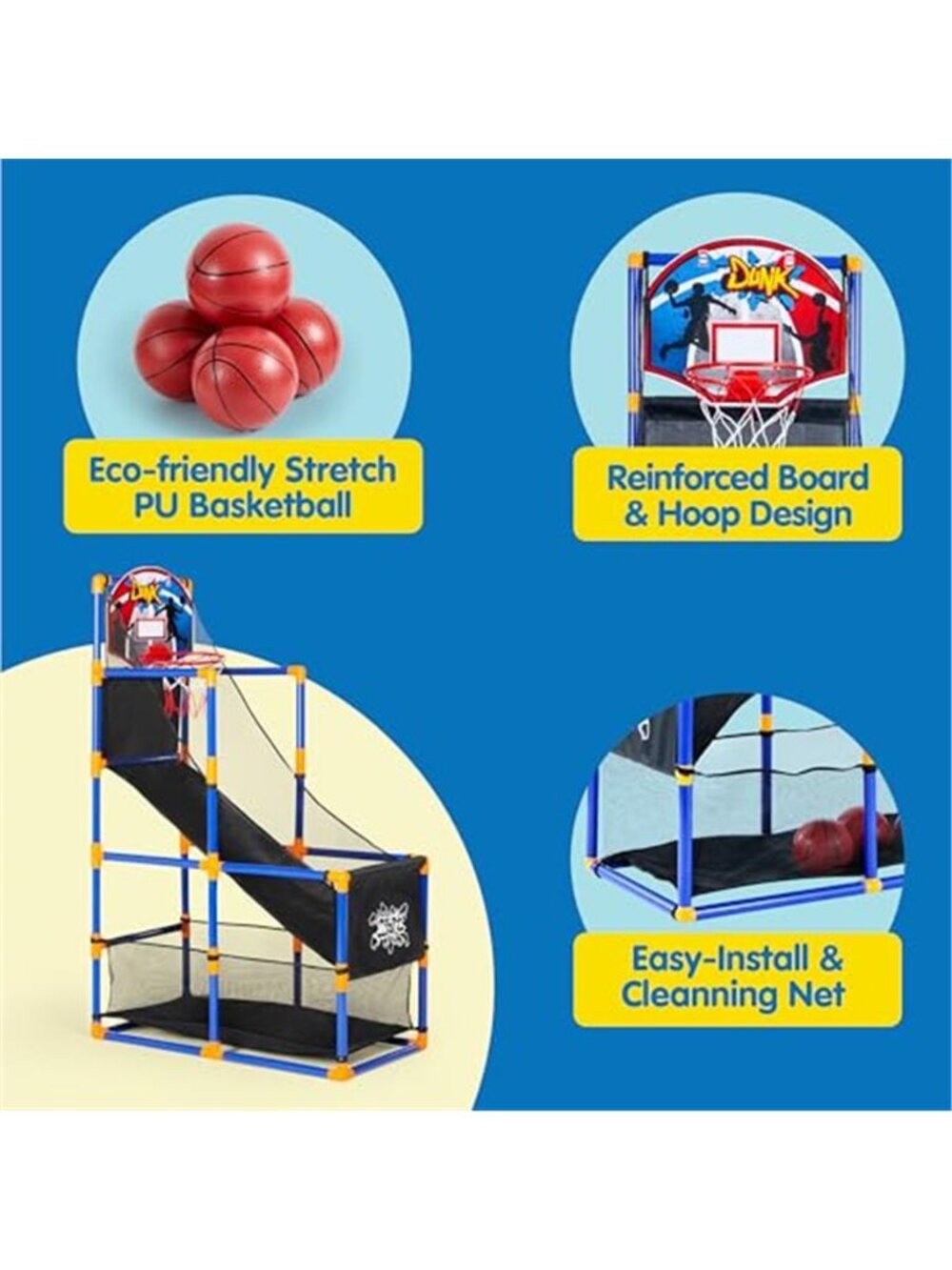 Arcade Basketball Game Set with 4 Balls and Hoop for Kids 3+ Years Old Indoor - Picture 4 of 6